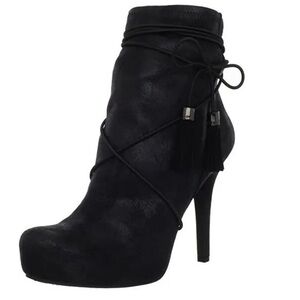 BCBGeneration “Fabbie” Black Suede Wrap Tassel Booties – Size 9